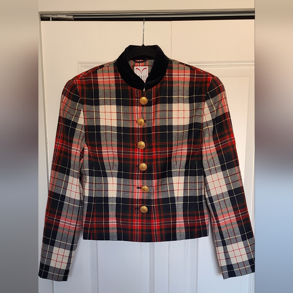 Mondi Plaid Blazer with Gold Buttons